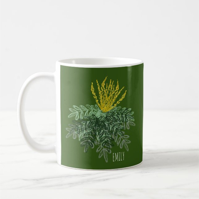 Botanical Mahonia Shrub Hand Drawn  Green Coffee Mug (Left)
