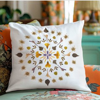 Botanical Mandala Pressed Flower Artwork Cushion