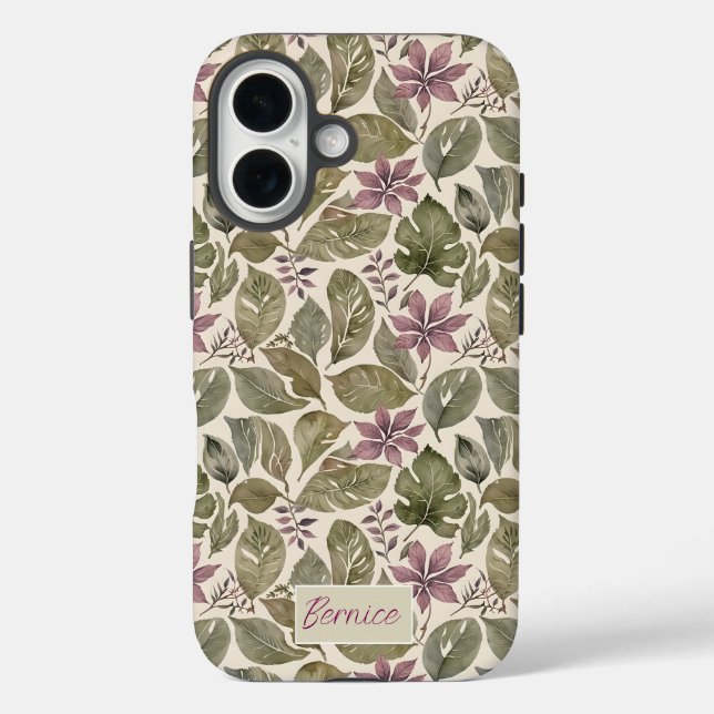 Botanical Mauve & Sage Leafy Case-Mate iPhone Case (Back)