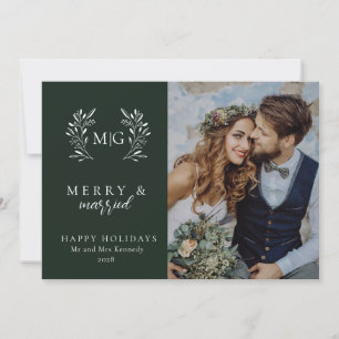 Botanical Merry and Married Photo Holiday Card 