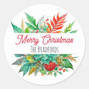 Botanical Merry Christmas Personalised Classic Round Sticker