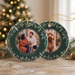 Botanical Merry Christmas Photo Ceramic Tree Decoration