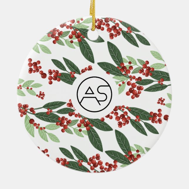 Botanical Merry Christmas Photo Logo Business Ceramic Tree Decoration (Back)