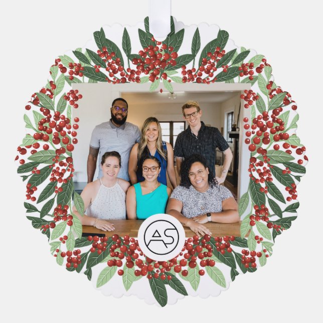 Botanical Merry Christmas Photo Logo Business Tree Decoration Card (Front)