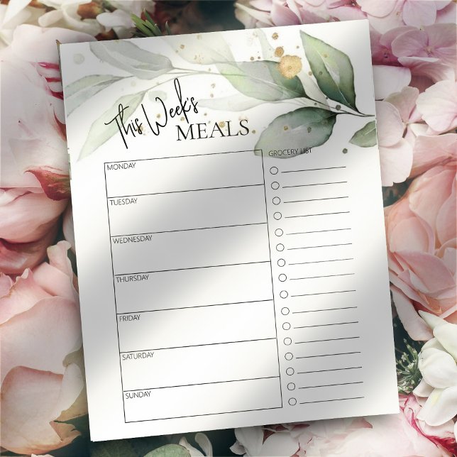 Botanical Minimal Script Text Weekly Meal Planner (Creator Uploaded)