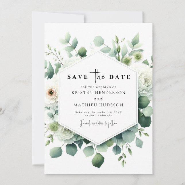 Botanical Minimalist Eucalyptus Digital Wedding Save The Date (Front)