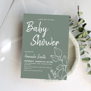 Botanical Minimalist Sage Baby Shower Invitation