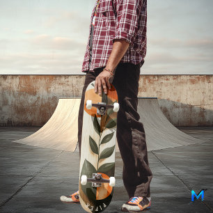 Botanical Minimalist Skateboard - Earthy Boho Leaf