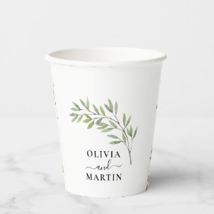Botanical Minimalistic Script Wedding  Paper Cups