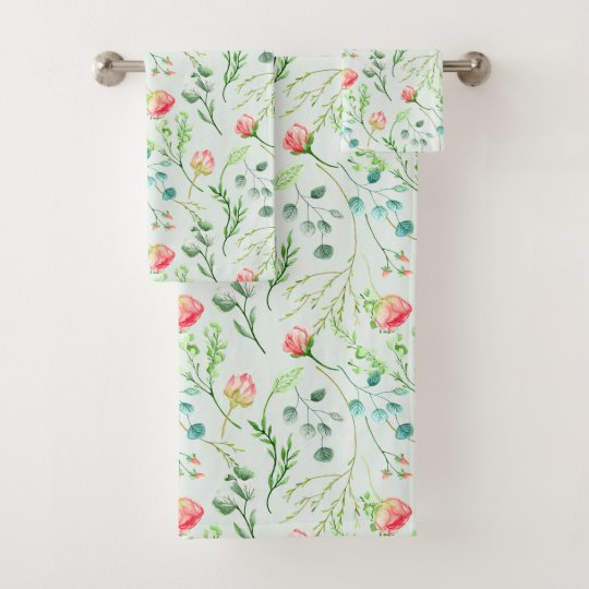 Botanical Mint Green Floral Bath Towel Set Zazzle.co.uk