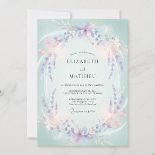 Botanical Mint Periwinkle Wisteria Wedding Invitation