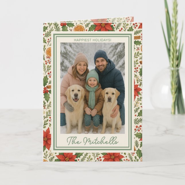 Botanical Mistletoe Classic Floral Art Pattern Holiday Card (Front)