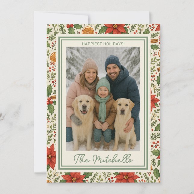 Botanical Mistletoe Classic Floral Art Pattern Holiday Card (Front)