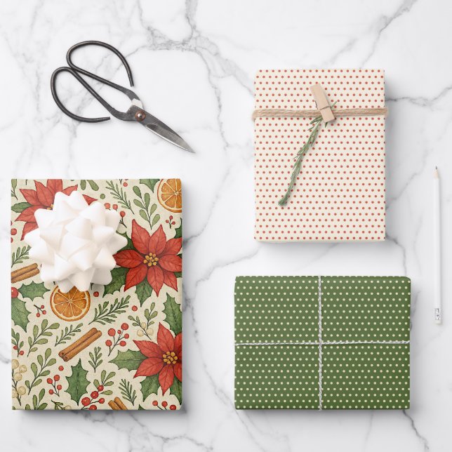 Botanical Mistletoe Classic Floral Art Pattern Wrapping Paper Sheet (Front)