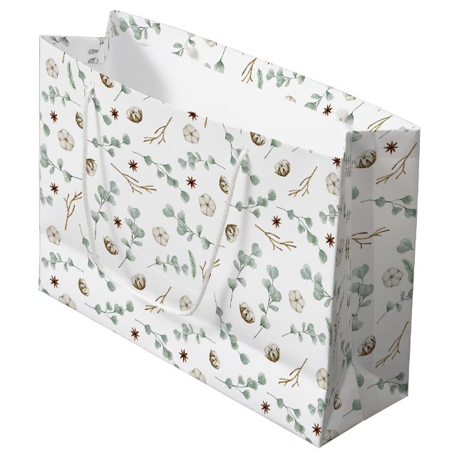 Botanical Modern Christmas Large Gift Bag (Front Angled)