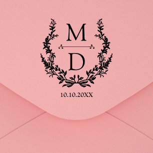 botanical modern initials monogram wedding rubber stamp