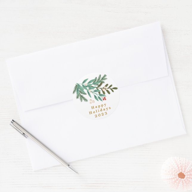 Botanical Modern Merry Christmas Classic Round Sticker (Envelope)