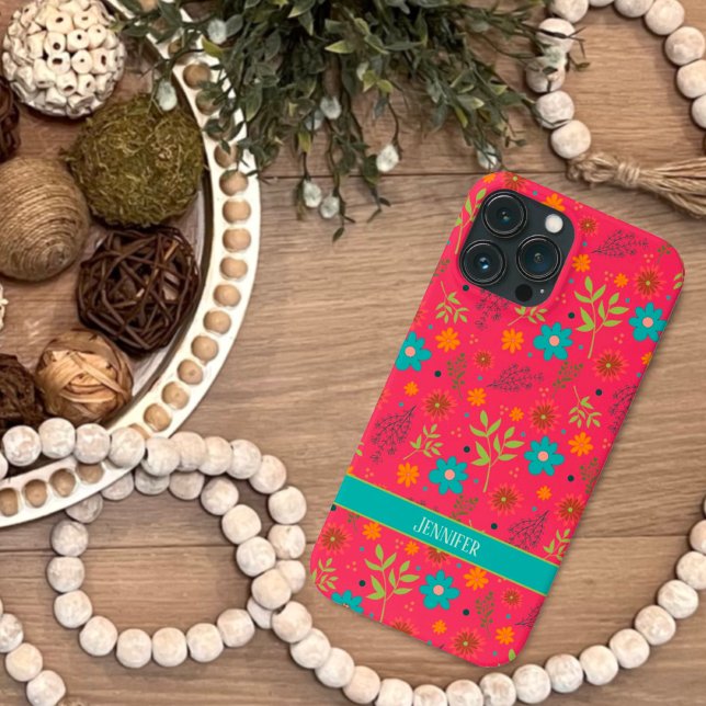 Botanical Modern Pink Floral Girly Name Case-Mate iPhone Case (Creator Uploaded)