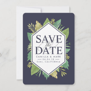 Botanical Modern Save the Date Card w/ Photo Back