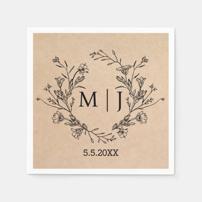  botanical modern script  wedding kraft napkin (Front)