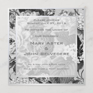 Botanical Modern Vintage Floral Toile Wedding Invitation