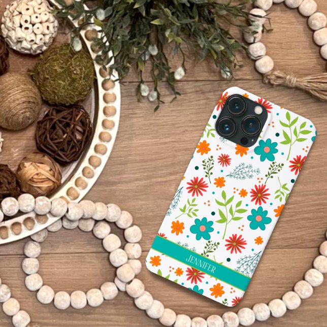 Botanical Modern White Floral Girly Name Case-Mate iPhone Case (Creator Uploaded)
