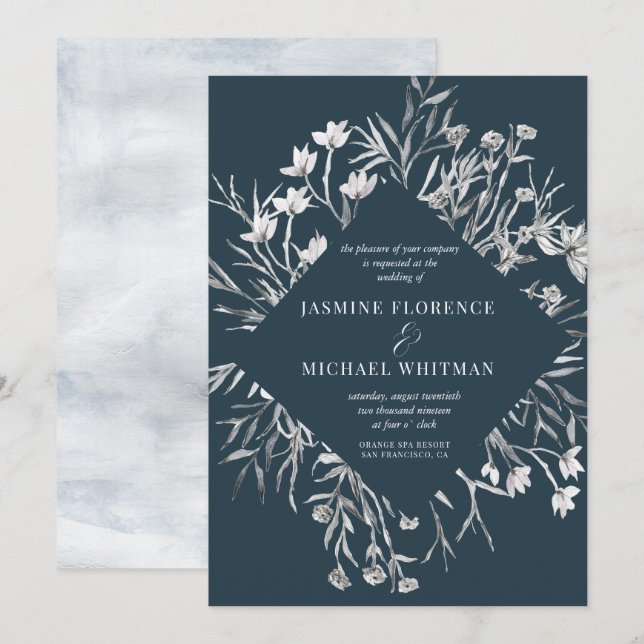 Botanical modern wild flowers Wedding Invitation (Front/Back)
