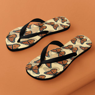 Botanical Monarch Butterflies Pattern Flip Flops
