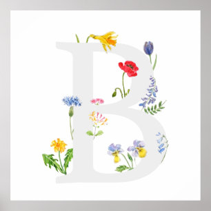 botanical monogram alphabet b wildflowers poster