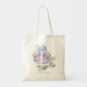botanical monogram alphabet L hydrangea flowers Tote Bag