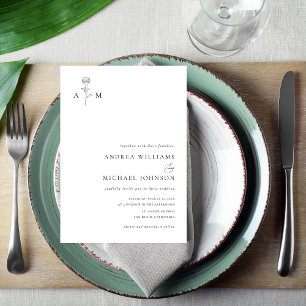 Botanical Monogram Ampersand Plain White Wedding Invitation