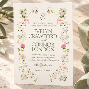 Botanical Monogram Blush Pink Floral Wedding Invitation