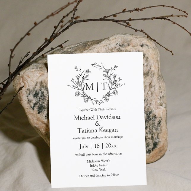 botanical monogram classic typography wedding invitation (Creator Uploaded)