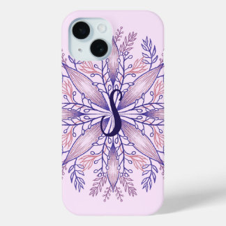 Botanical monogram cottagecore boho floral pink iPhone 15 case
