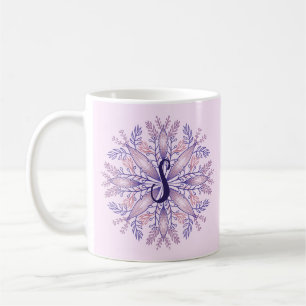Botanical monogram cottagecore boho floral pink coffee mug