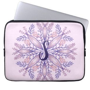 Botanical monogram cottagecore boho floral pink laptop sleeve