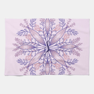 Botanical monogram cottagecore boho floral pink tea towel