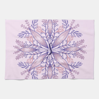 Botanical monogram cottagecore boho floral pink tea towel