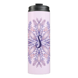Botanical monogram cottagecore boho floral pink thermal tumbler