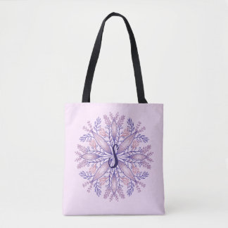 Botanical monogram cottagecore boho floral pink tote bag