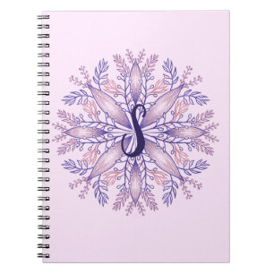 Botanical monogram cottagecore boho floral pinkver notebook