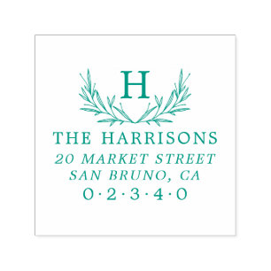 Botanical Monogram Family Name & Return Address Self-inking Stamp