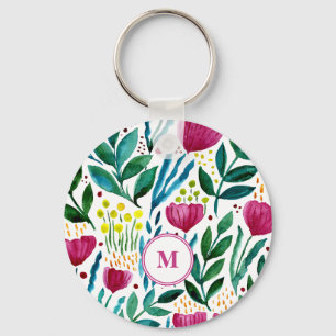 Botanical Monogram floral illustration  Key Ring
