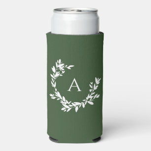 Botanical Monogram Initial Forest Hunter Green Seltzer Can Cooler