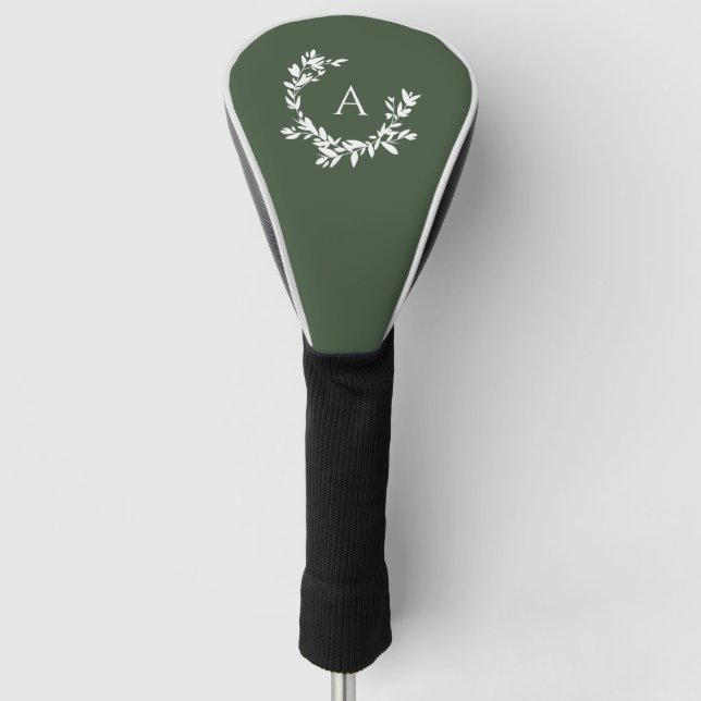 Botanical Monogram Initial Green Golf Head Cover (Front)