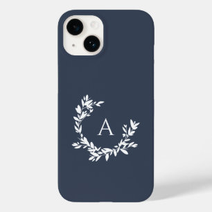 Botanical Monogram Initial Navy Blue Case-Mate iPhone 14 Case