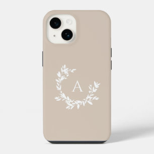 Botanical Monogram Initial Neutral Beige Tan Taupe iPhone 14 Case