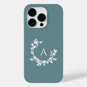 Botanical Monogram Initial Teal Turquoise Case-Mate iPhone 14 Pro Case