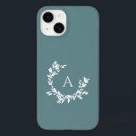 Botanical Monogram Initial Teal Turquoise Case-Mate iPhone 14 Case<br><div class="desc">A hand drawn crescent wreath of leaves and laurels surrounds your monogram or initial. The minimal floral illustration is perfect for a rustic or farmhouse feel. Click the customise button to change the background colour or to add more text.</div>