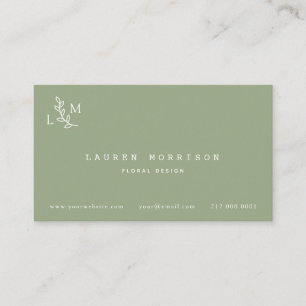 Botanical Monogram Laurel Green Business Card